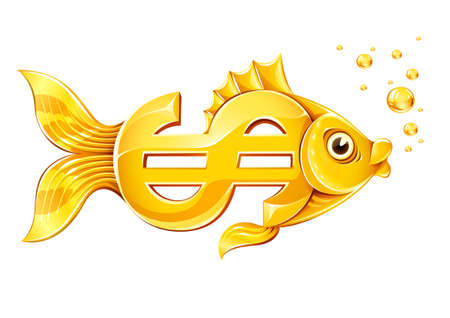 gold fish in form of dollar currency sign - illustration, isolated on white のイラスト素材