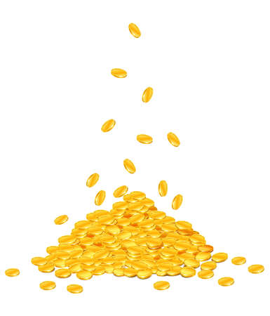 golden coins dropping down on pile  vector illustration, isolated on white backgroundのイラスト素材
