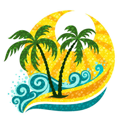 tropical palm in marine breaker and sunlight - vector illustrationのイラスト素材