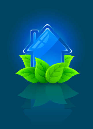 icon symbol of ecological house with green leaves illustrationのイラスト素材