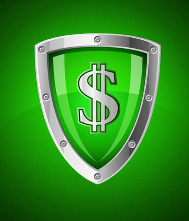 financial security shield as symbol safety with sign dollar currency illustrationの写真素材
