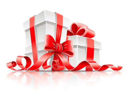 gift in box with red ribbon and bow vector illustration isolated on white backgroundのイラスト素材