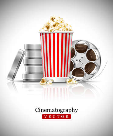 cinematograph in cinema films and popcorn illustrationのイラスト素材