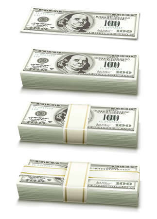 set of dollar bank notes packed money illustration isolated on white backgroundのイラスト素材