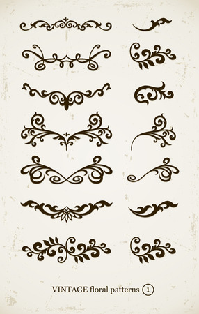 set of vintage decorative patterns on grunge backgound. illustrationのイラスト素材