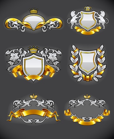 heraldic vintage emblems set silver and gold illustrationのイラスト素材