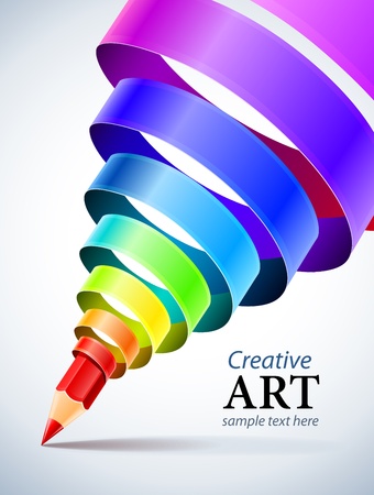 creative template with pencil and coloured spiral ribbon art conceptのイラスト素材