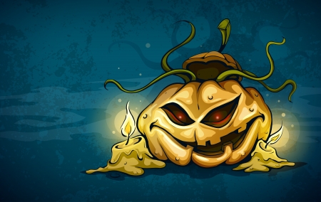 terrible smiling face of jack-o-lantern with candles in night.  Transparent objects used for shadows and lights drawing.のイラスト素材