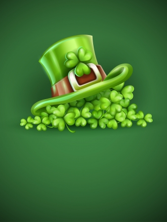 Cap of Saint Patrick in the clover vector illustration on green background EPS10. Transparent objects used for shadows and lights drawing.のイラスト素材
