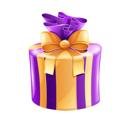 holiday gift with gold ribbon isolated on white background - illustration. Transparent objects used for lights drawingのイラスト素材