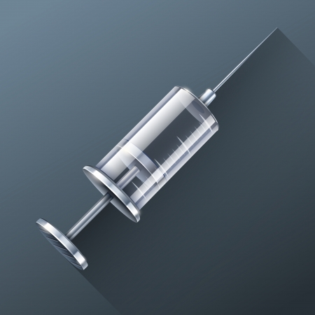 empty glass medical syringe for injections - illustration with long shadow effectのイラスト素材