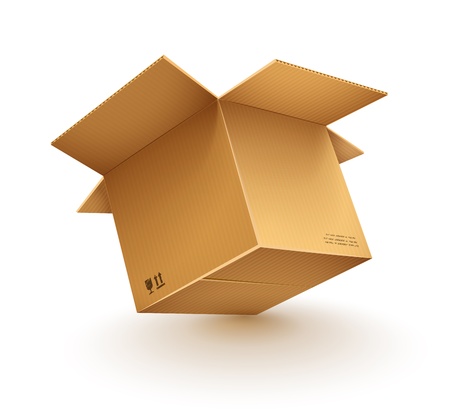 empty opened cardboard box isolated on transparent white background - eps10 vector illustrationのイラスト素材