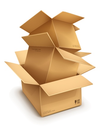 Empty open cardboard boxes isolated on transparent white background - eps10 vector illustrationのイラスト素材