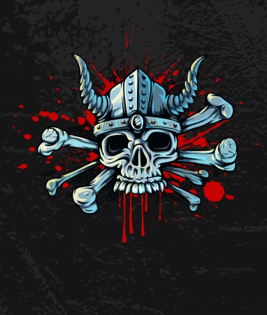 Halloween skull in helmet with horns and bones on Bloody のイラスト素材