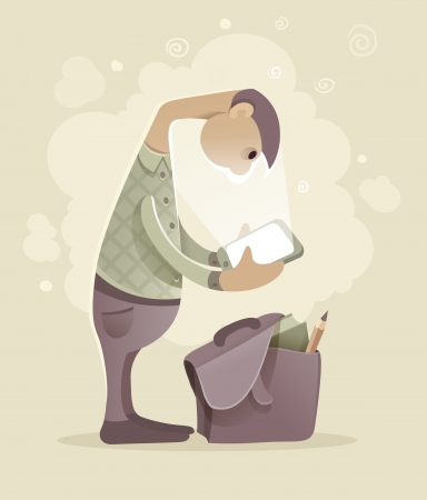 Young man student with tablet smartphone. Eps10 vector illustrationのイラスト素材