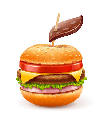 Unhealthy eating concept with hamburger like apple with leaf.  EPS10 vector illustrationのイラスト素材