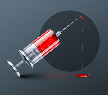 Medical syringe with blood drops.  のイラスト素材