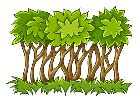 Bush with green leaves on grass. Eps10 vector illustration. Isolated on white backgroundのイラスト素材