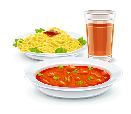 Set meal dinner menu with soup pasta and juice drink.のイラスト素材