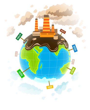 Ecology concept with dirty planet ecocatastrophe. Eps10 vector illustration. Isolated on white backgroundのイラスト素材