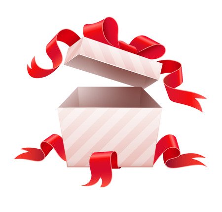 Open box with ribbon for holiday gift.vector illustration. Isolated on white backgroundのイラスト素材