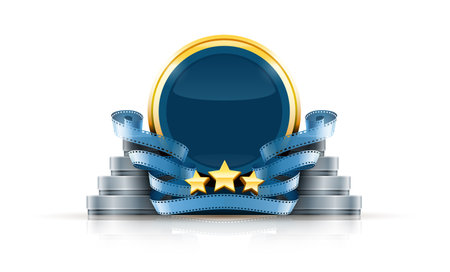 Round logo with stars and cinema films. Eps10 vector illustration. Isolated on white backgroundのイラスト素材