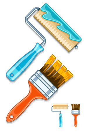 Maintenance tools brushes and rollers for paint works. Eps10 vector illustration. Isolated on white backgroundのイラスト素材