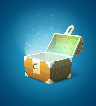 Magic fairytale wooden trunk empty with lights. vector illustrationのイラスト素材