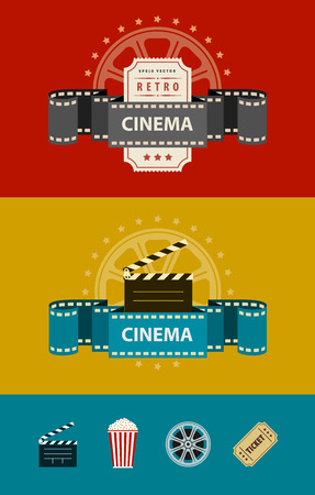 Retro cinematography banners with icons flat design. のイラスト素材