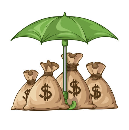 Umbrella protecting sacks with money currency euro.   vector illustration. Isolated on white backgroundのイラスト素材