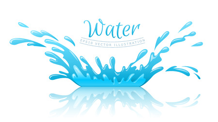 Water splash pool with drops and reflection. Eps10 vector illustration. Isolated on white backgroundのイラスト素材