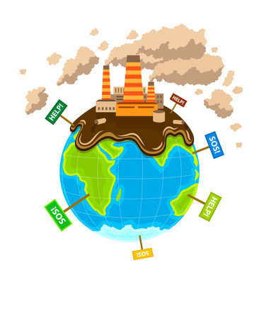 World planet pollution ecocatastrophe. Eps10 vector illustration. Isolated on white backgroundのイラスト素材