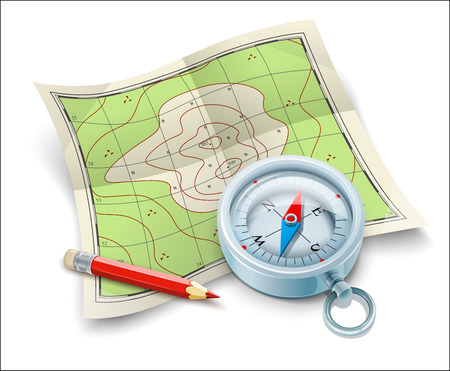 Compass map and pencil for tourism travel. Eps10 vector illustration. Isolated on white backgroundのイラスト素材