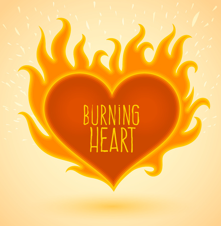 Symbol of burning heart with fire flames. vector illustrationのイラスト素材