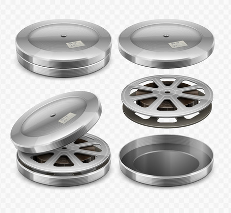 Set of cinema boxes with cinematography film tape for movie theater illustration on transparent backgroundのイラスト素材