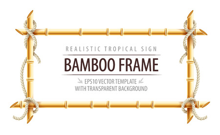 Bamboo frame template for tropical signboard with ropes and copypaste place for textのイラスト素材