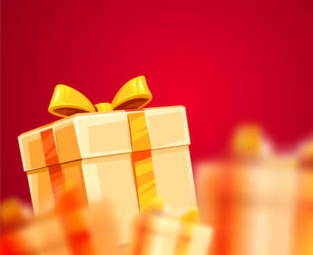 Christmas holiday gifts grand boxes packaging with golden ribbons and bows vector illustration, eps10のイラスト素材