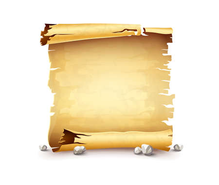 Paper scroll, old anicent manuscript, scrolled document script with copyspace. Blank vintage banner template. Diploma, contract, certificate vector illustration isolated on white background.のイラスト素材
