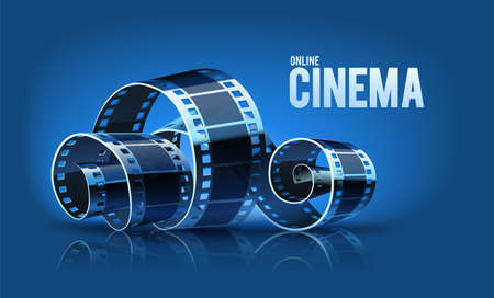 Movie cinema film reel on the blue background. Vector illustration.のイラスト素材