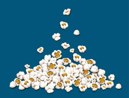 Popcorn fall down on heap isolated on blue background. EPS10 vector illustration.のイラスト素材
