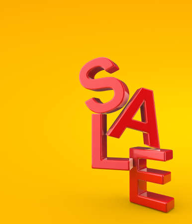 Sale Text message made of glossy red letters. Advertising banner layout template with copyspace...
