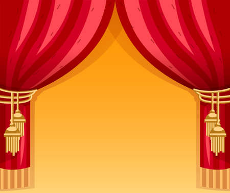 Red curtains for cirsus or theater scene backdrop. Show concert. Vector illustration.のイラスト素材
