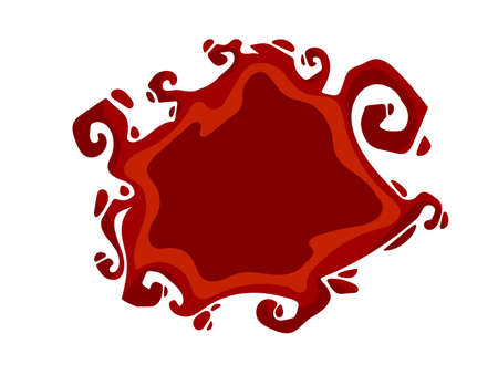 Big cartoon spooky splash. Hand drawn Cartoon of red fluid. Symbol shape of splashing liquid in doodle style.Flat icon vector illustration Isolated on white background.のイラスト素材