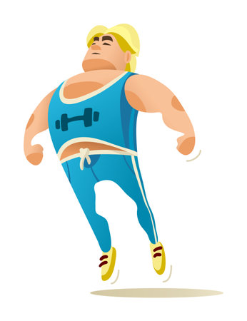 Sportsman athlete, fit guy weight lifter. Proud weights lifting championship winner isolated on white background. Vector illustration.のイラスト素材