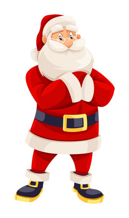 Smiling Santa Claus in red suit standing alone. Christmas holiday cartoon character. Isolated on white background. Vector illustration.のイラスト素材