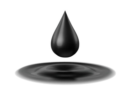 Dripping drop of black oil liquid. Isolated on white background. Fuel Icon. Black Gold. Realistic. Vector illustration.のイラスト素材