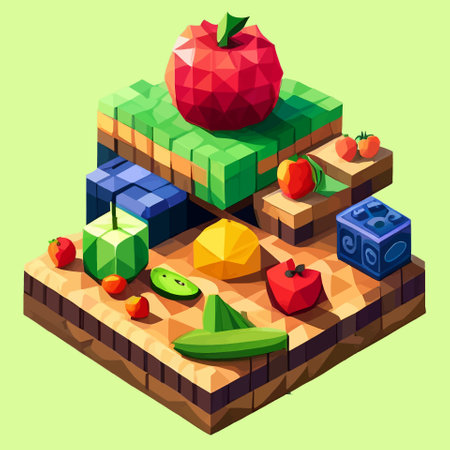 Fruit isometric game for kids vector illustration. Game for childrenの素材