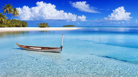 Tropical beach with boat at Seychelles, Maheの写真素材