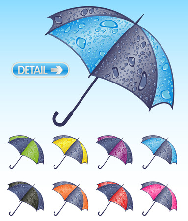 A selection of colorful umbrellas covered in water dropletsのイラスト素材