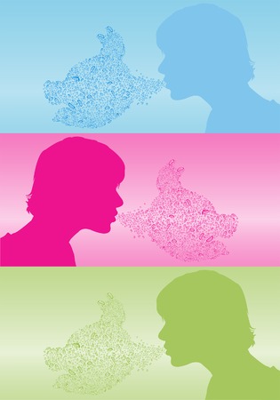 A woman sneezing a pig shaped head from her mouth resembling swine flu.のイラスト素材